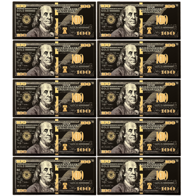 Black Gold Plated 10 Piece 100 Dollar Bill Benjamins