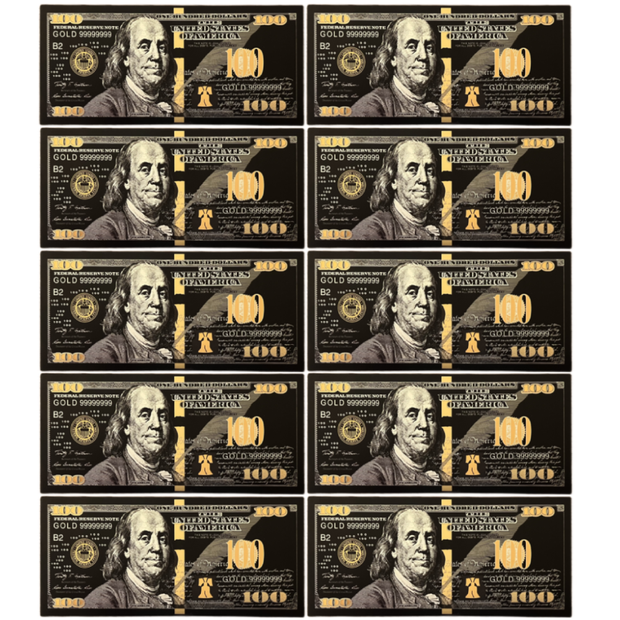 Black Gold Plated 10 Piece 100 Dollar Bill Benjamins