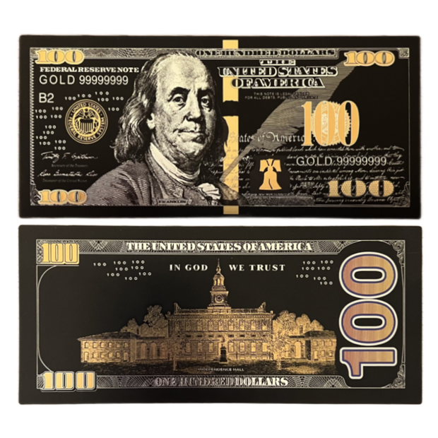 Black Gold Plated 10 Piece 100 Dollar Bill Benjamins