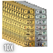 24K Gold and Silver Foil 14 piece USA Money Combo Set